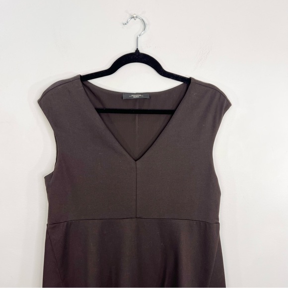 Weekend Max Mara quiet luxury brown jersey knit v neck high low hem midi dress - Picture 6 of 12